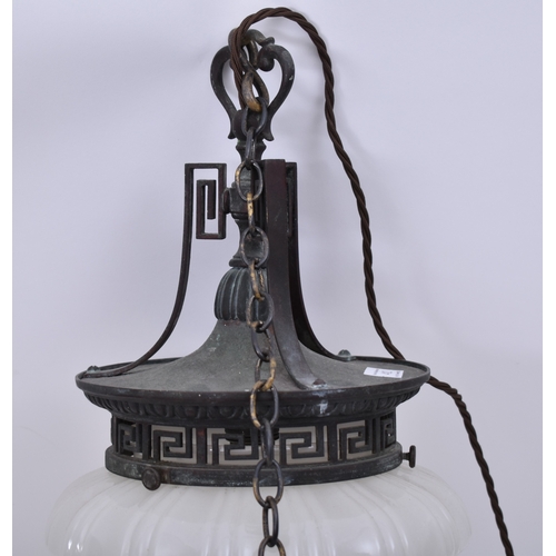 412 - An early 20th century milk glass neo-classical electrolier - ceiling lantern lamp light. The light h... 