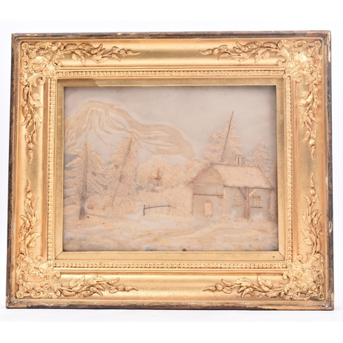 435 - A Victorian 19th century circa 1860 framed human hair on glass diorama titled 'Hiver'. The pictured ... 