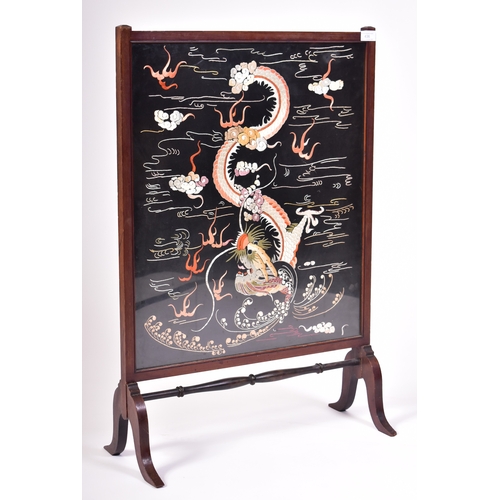 436 - A late 19th century Chinese Oriental hand sewn silk on cotton embroidery panel  / fire screen. The p... 