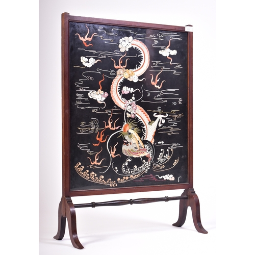 436 - A late 19th century Chinese Oriental hand sewn silk on cotton embroidery panel  / fire screen. The p... 