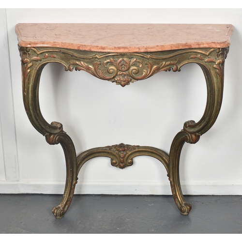 442 - A 20th century French Rococo revival marble topped console table. The table having petal pink marble... 