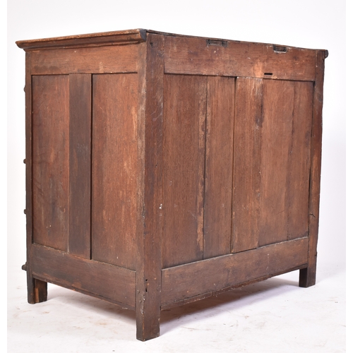 443 - A 17th century commonwealth oak block fronted chest of drawers. Raised on stile legs with short and ... 