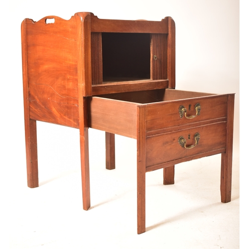 24 - An 18th century George III mahogany tray top nightstand / bedside cabinet. The cabinet having a carv... 