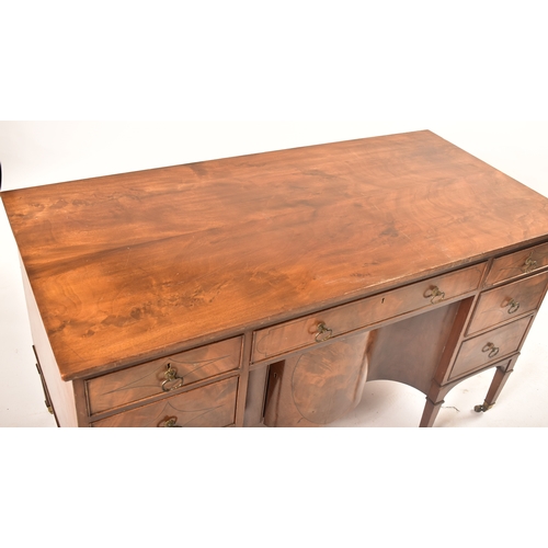 348 - A Victorian 19th century walnut veneered buffet credenza / writing desk. The desk having a straight ... 