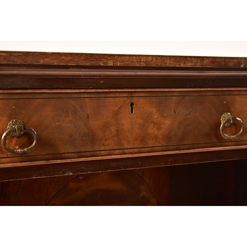 348 - A Victorian 19th century walnut veneered buffet credenza / writing desk. The desk having a straight ... 