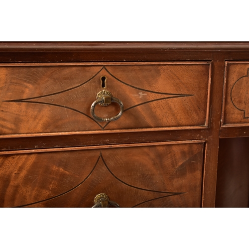 348 - A Victorian 19th century walnut veneered buffet credenza / writing desk. The desk having a straight ... 