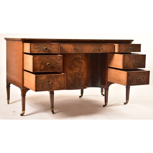 348 - A Victorian 19th century walnut veneered buffet credenza / writing desk. The desk having a straight ... 