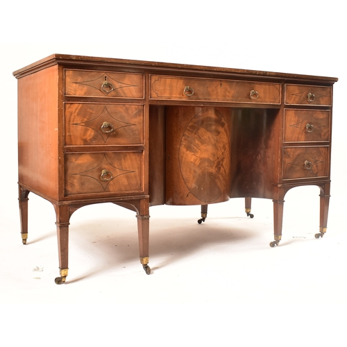 348 - A Victorian 19th century walnut veneered buffet credenza / writing desk. The desk having a straight ... 