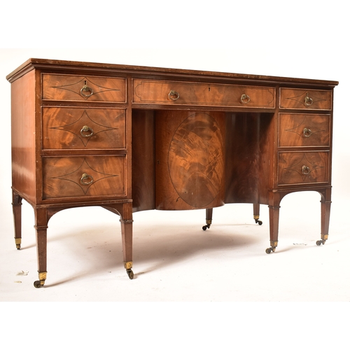 348 - A Victorian 19th century walnut veneered buffet credenza / writing desk. The desk having a straight ... 