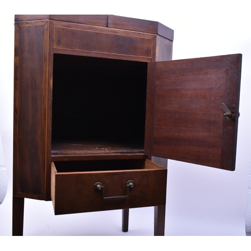 237 - A late 18th century George III mahogany and line inlaid pedestal washstand cabinet. Raised on square... 