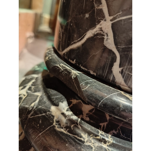 66 - A pair of large freestanding grey and white veined marble pedestals. Each with large heavy polished ... 