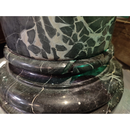 66 - A pair of large freestanding grey and white veined marble pedestals. Each with large heavy polished ... 