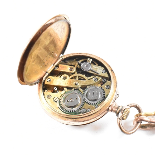 10 - A 19th century gold enamel decorated fob watch on a 9ct gold ribbon brooch pin. The watch having an ... 