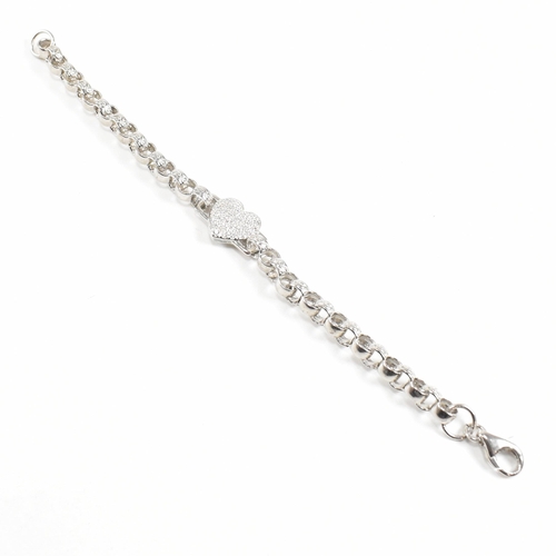 101 - A contemporary silver bracelet with heart shaped clasp set with cubic zirconia CZ. Marked Birmingham... 