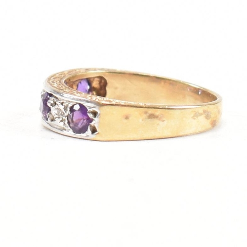 103 - A hallmarked 9ct gold amethyst and diamond half eternity ring. Weight 3.6g. Size N. All weights, mea... 