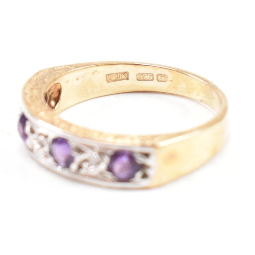 103 - A hallmarked 9ct gold amethyst and diamond half eternity ring. Weight 3.6g. Size N. All weights, mea... 