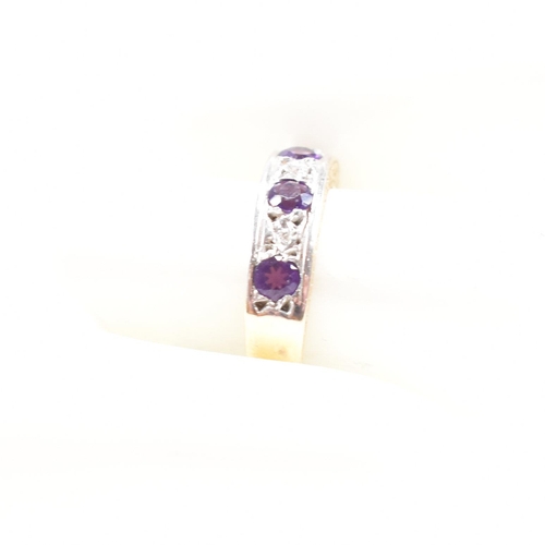 103 - A hallmarked 9ct gold amethyst and diamond half eternity ring. Weight 3.6g. Size N. All weights, mea... 