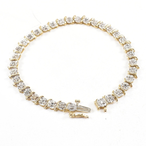 106 - A 9ct gold and diamond line bracelet.  Weight 6.1g / Measures 17.5cm. Marked 10k. All weights, measu... 