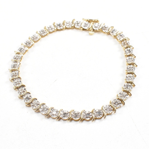 106 - A 9ct gold and diamond line bracelet.  Weight 6.1g / Measures 17.5cm. Marked 10k. All weights, measu... 