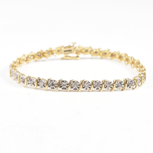 106 - A 9ct gold and diamond line bracelet.  Weight 6.1g / Measures 17.5cm. Marked 10k. All weights, measu... 