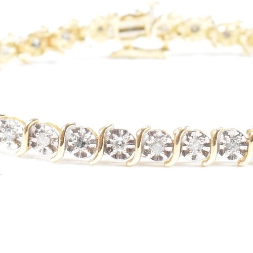 106 - A 9ct gold and diamond line bracelet.  Weight 6.1g / Measures 17.5cm. Marked 10k. All weights, measu... 