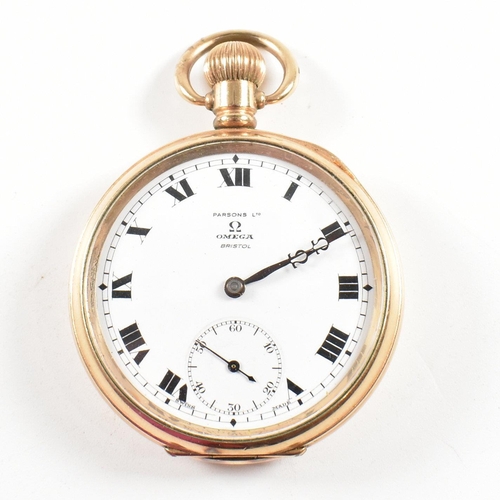 An Omega Open Faced Gold Plated Pocket Watch Retailed By Parsons Ltd Bristol Dennison Moon Case W