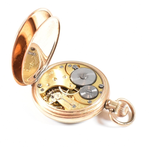 109 - An Omega open faced gold plated pocket watch retailed by Parsons Ltd , Bristol. Dennison moon case w... 