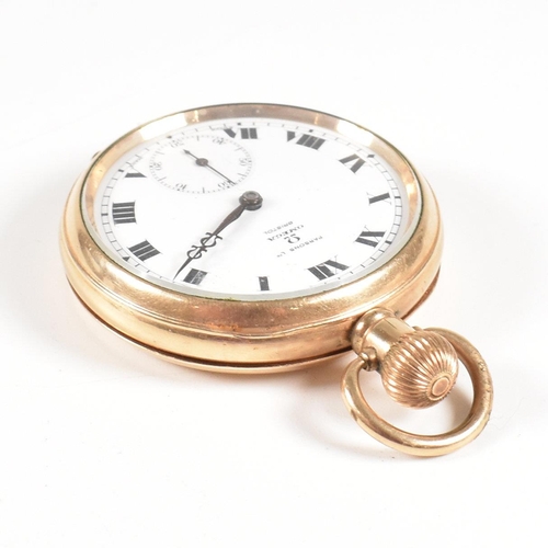 109 - An Omega open faced gold plated pocket watch retailed by Parsons Ltd , Bristol. Dennison moon case w... 