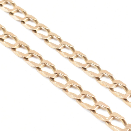 114 - A gold square curb link chain necklace. The necklace marked 375 Italy. Weight 32g. Measures 46cm. Al... 