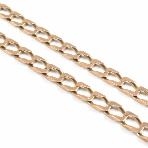 114 - A gold square curb link chain necklace. The necklace marked 375 Italy. Weight 32g. Measures 46cm. Al... 