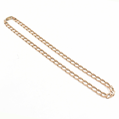 114 - A gold square curb link chain necklace. The necklace marked 375 Italy. Weight 32g. Measures 46cm. Al... 