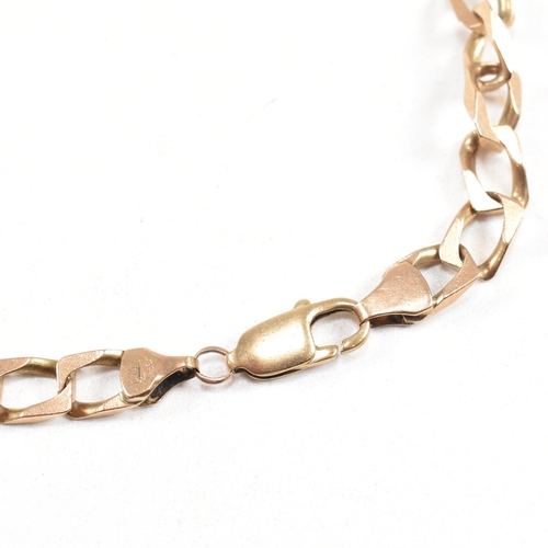 114 - A gold square curb link chain necklace. The necklace marked 375 Italy. Weight 32g. Measures 46cm. Al... 