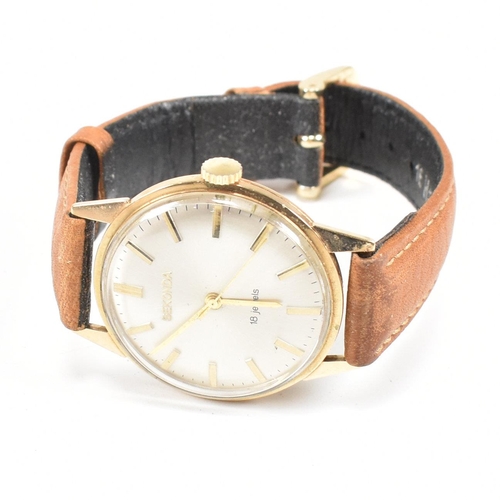 118 - A 9ct gold Sekonda gentleman's wristwatch. The champagne dial with baton numerals having inset 18 je... 