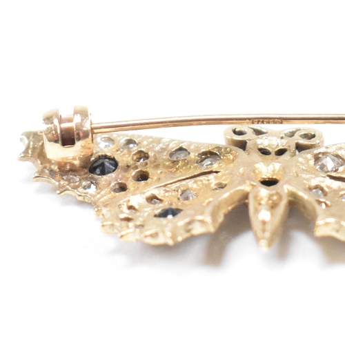 12 - A hallmarked 1970s 9ct gold sapphire and diamond butterfly brooch pin. Hallmarked London 1970 to bod... 