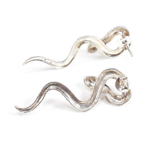 120 - A pair of contemporary 925 silver and marcasite novelty snake earrings. Combined weight approx 5.7g.... 