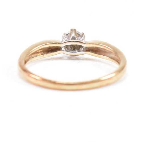 121 - A hallmarked 9ct gold and diamond solitaire ring. The ring hallmarked London. Weight 1.9g. Size P. A... 