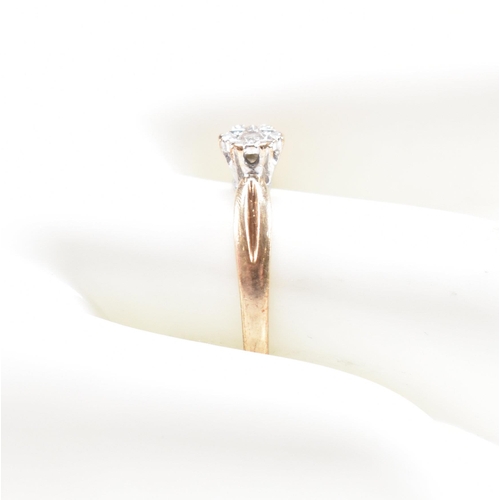 121 - A hallmarked 9ct gold and diamond solitaire ring. The ring hallmarked London. Weight 1.9g. Size P. A... 