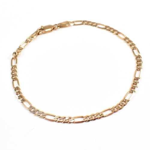 126 - A hallmarked 9ct gold Figaro chain link bracelet. Together with a yellow metal toe ring - tests indi... 