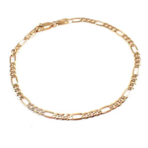 126 - A hallmarked 9ct gold Figaro chain link bracelet. Together with a yellow metal toe ring - tests indi... 