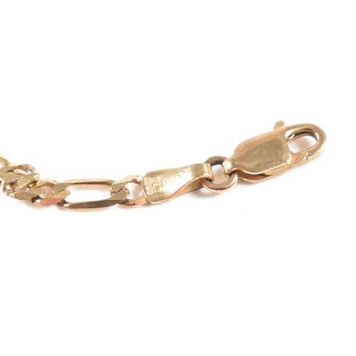 126 - A hallmarked 9ct gold Figaro chain link bracelet. Together with a yellow metal toe ring - tests indi... 