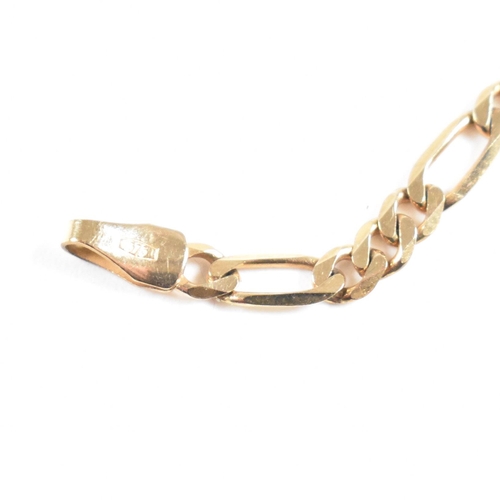 126 - A hallmarked 9ct gold Figaro chain link bracelet. Together with a yellow metal toe ring - tests indi... 