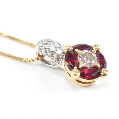 14 - A Raima Italian 18ct gold ruby and diamond pendant necklace. The necklace strung with a ruby and dia... 