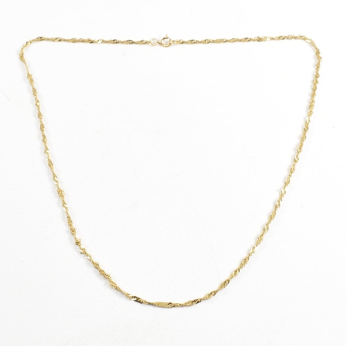 142 - A hallmarked 9ct gold fancy link rope twist chain necklace. Weight 1.9g Measures 45cm. All weights, ... 