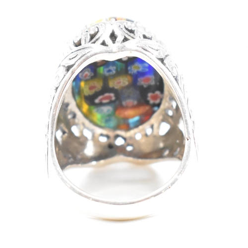 146 - A contemporary 925 silver ring set with millefiori style cabochon. Weight approx 13.2g. Size approx ... 