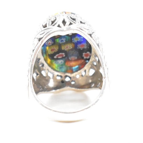 146 - A contemporary 925 silver ring set with millefiori style cabochon. Weight approx 13.2g. Size approx ... 