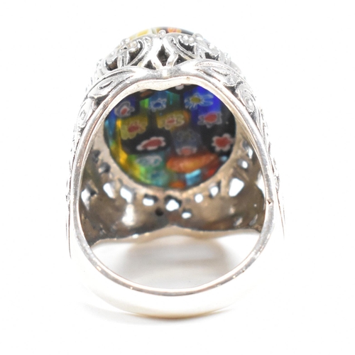 146 - A contemporary 925 silver ring set with millefiori style cabochon. Weight approx 13.2g. Size approx ... 