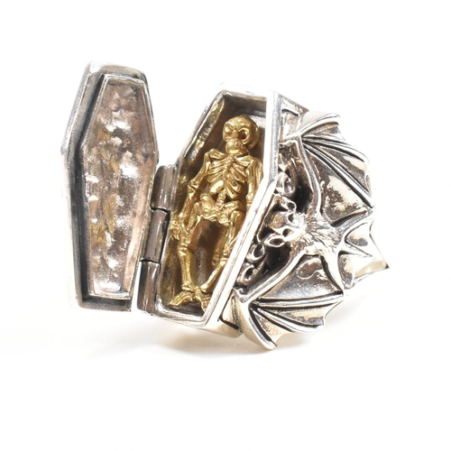 159 - A contemporary 925 Sterling coffin ring. Stamped 925 Sterling. Weight approx 20.5g. Size approx R-S.... 