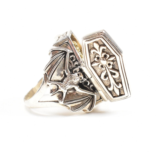 159 - A contemporary 925 Sterling coffin ring. Stamped 925 Sterling. Weight approx 20.5g. Size approx R-S.... 