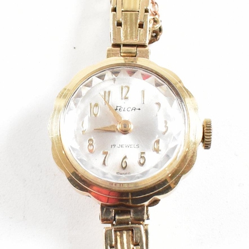 167 - A hallmarked 9ct gold Felca 17 jewel wrist watch. The watch having a champagne dial and dagger hands... 