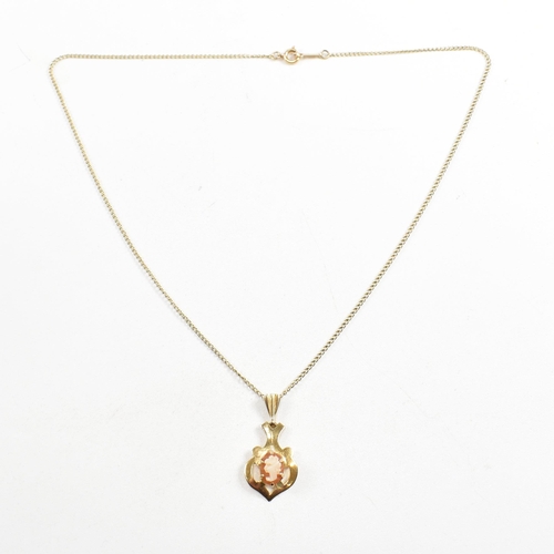 168 - A 9ct gold and cameo pendant necklace. The chain marked 9ct the cameo hallmarked Birmingham. Weight ... 